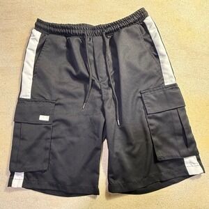 Manfinity Mens Black Cargo Shorts Stripe Drawstring Multi-Pocket Size M-2071